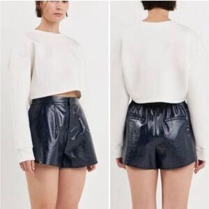 Grey Lab Shiny Faux Leather High Rise Navy Shorts